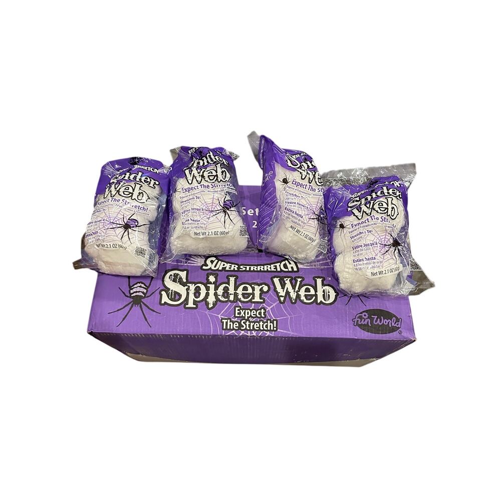 4pk. Fun world super stretch spider web each pack stretches to 16 Ft Long 200 sf